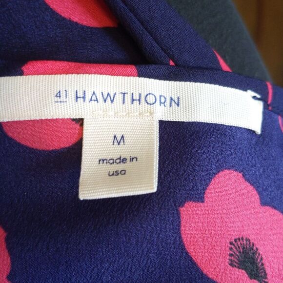41 Hawthorn (Stitch Fix) navy blue long sleeve blouse w/ red poppy design, M - Picture 7 of 8
